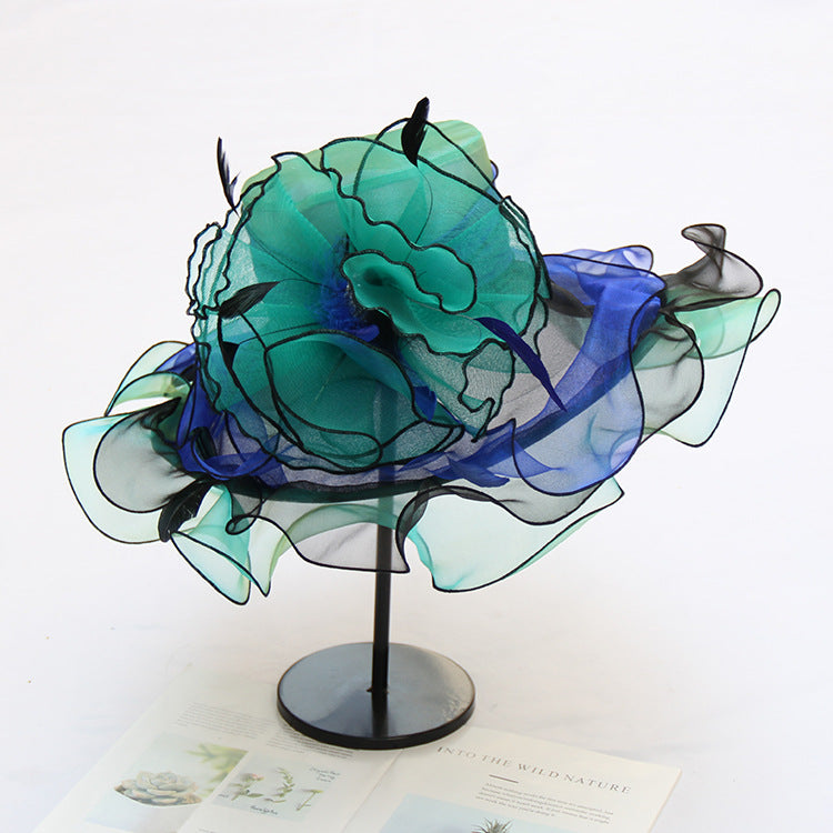 Texture organza sun protection sun hat fashion crystal flower fashion hat women summer