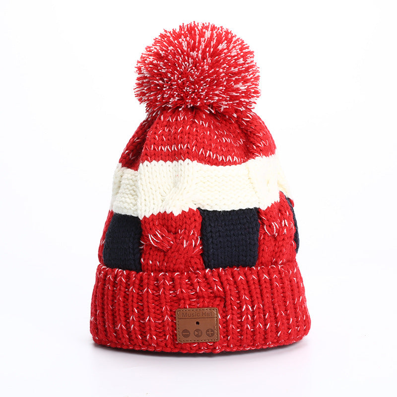 V5.0 Wireless Call Headset Music Cap Knitted Cap Plus Fleece Warm Bluetooth Hat