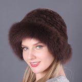 Winter warm fox fur hat Rex rabbit fur knitted hat with fox brim
