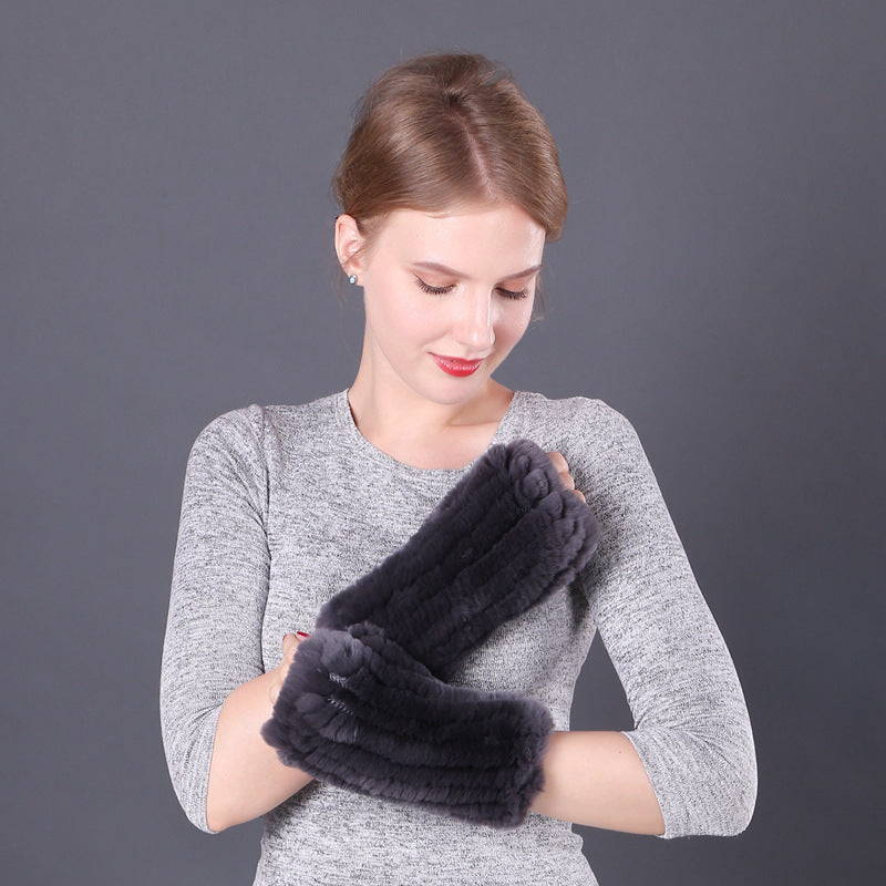 Rex rabbit fur warm fur gloves for winter ladies lovely open finger stretch gloves