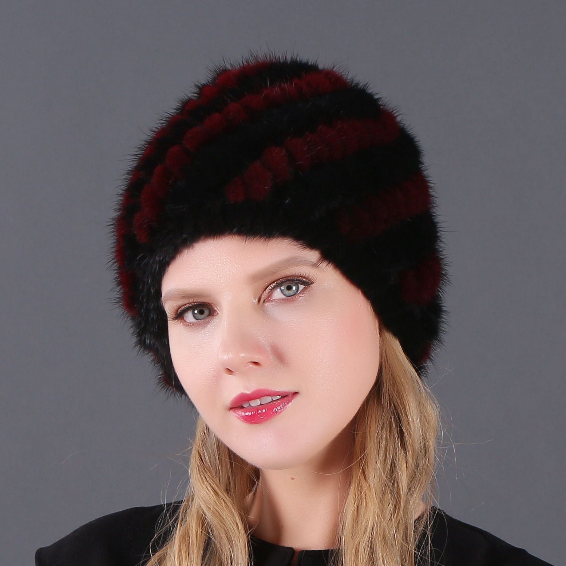 Ladies Mink Knitted Hat Women's Double Layer Warm Pineapple Hat Baotou Hat Fur Hat