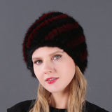 Ladies Mink Knitted Hat Women's Double Layer Warm Pineapple Hat Baotou Hat Fur Hat