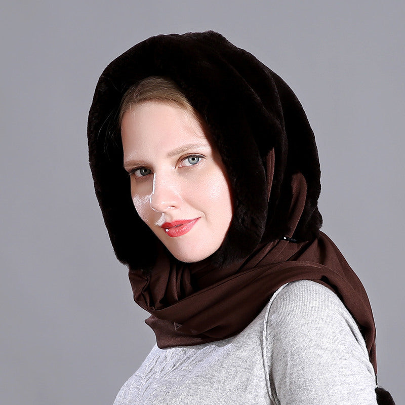 Women's Rex Rabbit Silk Scarf Hat Scarf Fashion Warmth Pendant Decoration