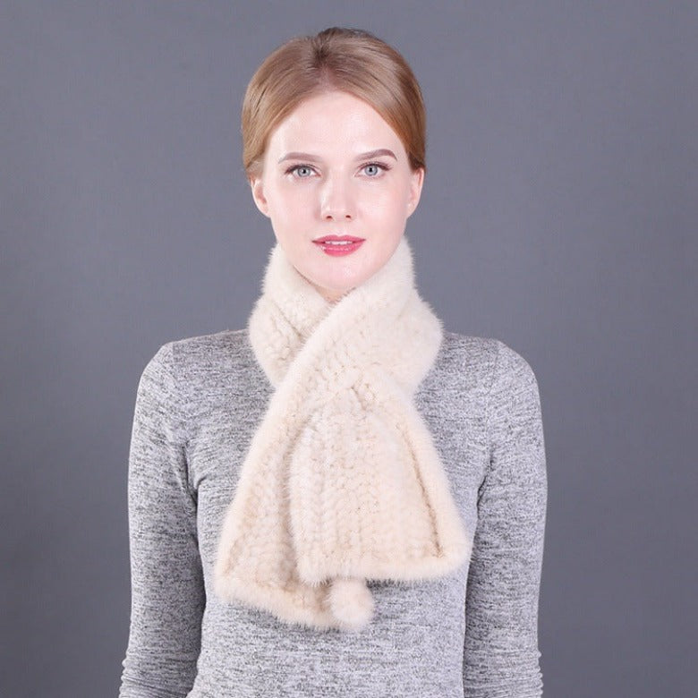 Winter Warm Ladies Double Sided Mink Fur Scarf Straight Weave Fur Scarf