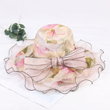 Women's spring and summer big brim hat sunscreen fashion mesh bow sun hat outdoor foldable cool hat