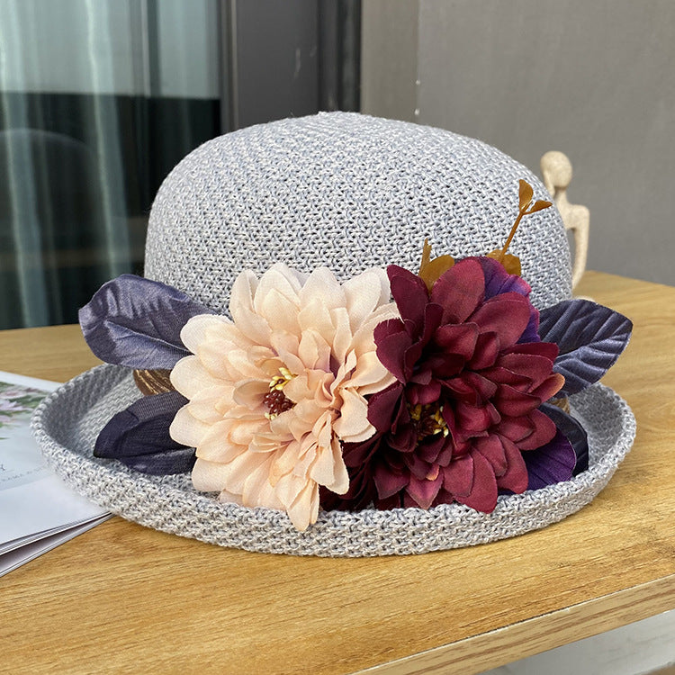 Bowler Hat Ladies Fashion Knit Breathable Pot Hat Summer Outing Beach Sun Hat