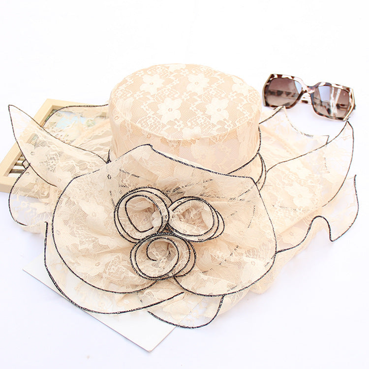 Texture foldable spring and summer lace flower sun hat fashion breathable mesh hat outdoor