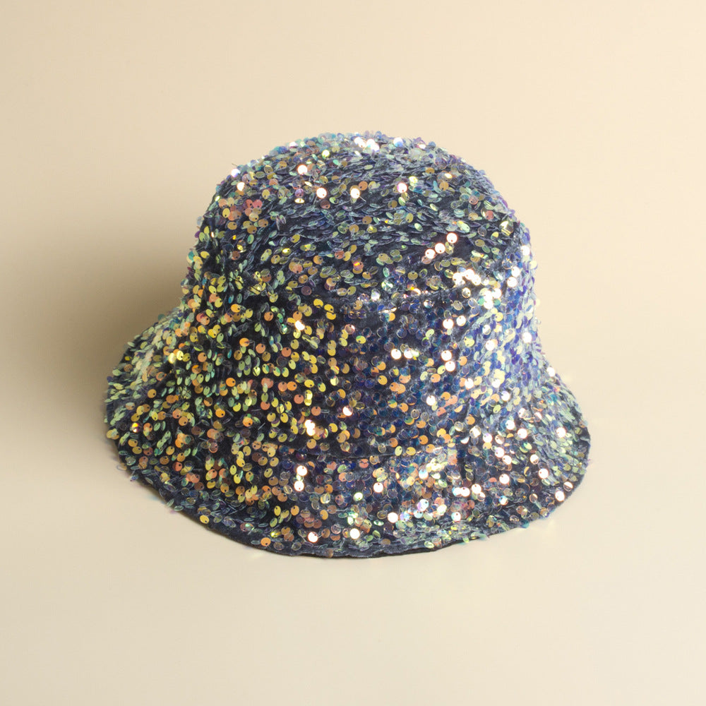Fashion sequined fisherman hat Western-style elegant basin hat with liner folding face-covering hat