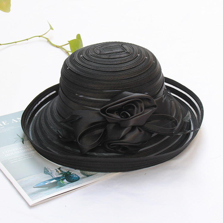 Trendy curling sun hat temperament flower wedding hat