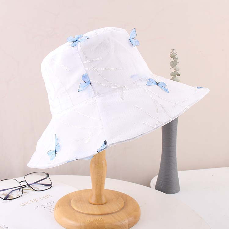 Female fisherman hat three-dimensional embroidery bow breathable sunshade face small sunscreen foldable basin hat