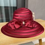 Ladies Top Hat with Diamond Buckle Bow Mesh Sun Hat Summer Sun Hat
