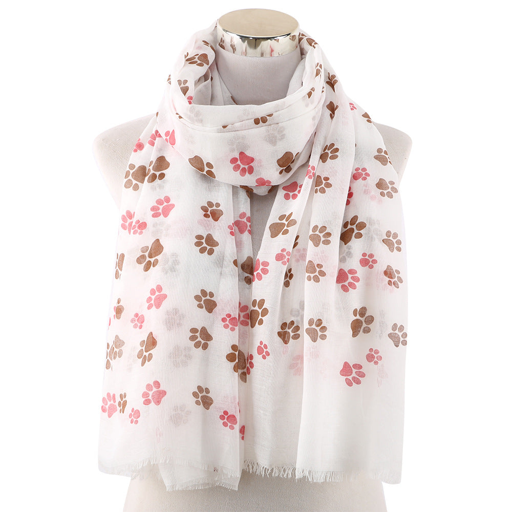 Women's Dog Footprint Dog Paw Print Pattern Scarf Women's Shawl Scarf