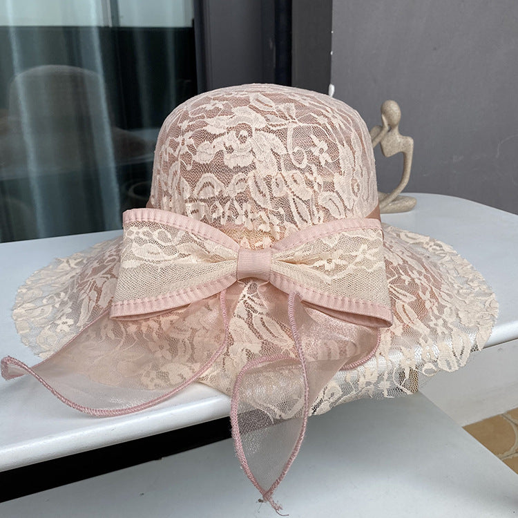 Women Lace Bow Dress Charming Bridal Hat English Tea Party Wedding Hat