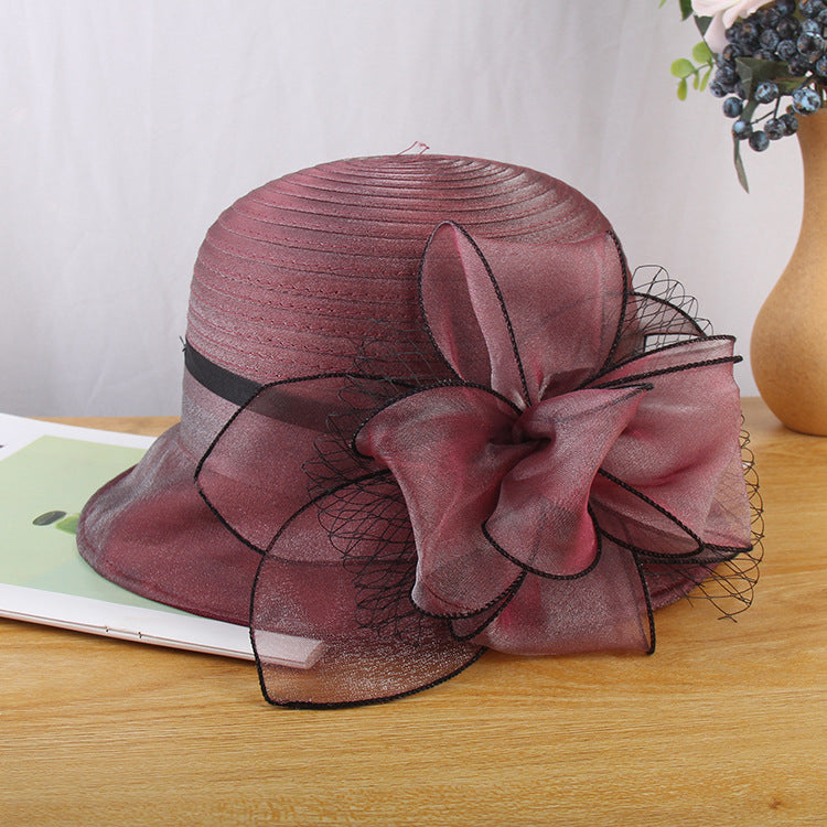 Mesh flower hat ladies fashion wild organza small pot hat summer sunscreen hat