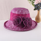 Ladies Eugen Mesh Flower Top Hat Summer Mom Shade Foldable Sunscreen Flanging Pot Hat