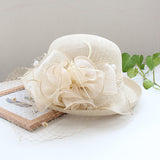 European and American temperament flax flower elegant banquet hat solid color curled sun hat women outdoor sun hat