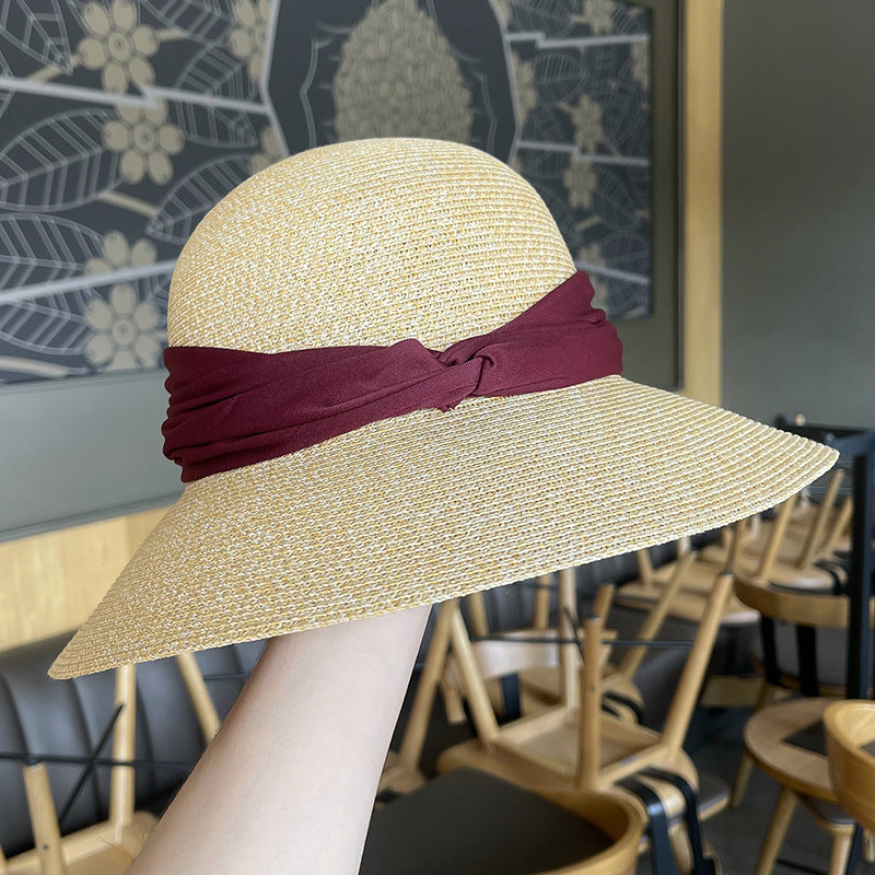 Big brim straw hat women's summer sun protection wide brim sun hat UV protection strap sun hat beach hat