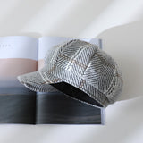 Autumn and Winter Women's Plaid Vintage Style Duck Tongue Hat Octagon Painter's Hat