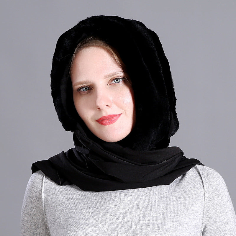 Women's Rex Rabbit Silk Scarf Hat Scarf Fashion Warmth Pendant Decoration