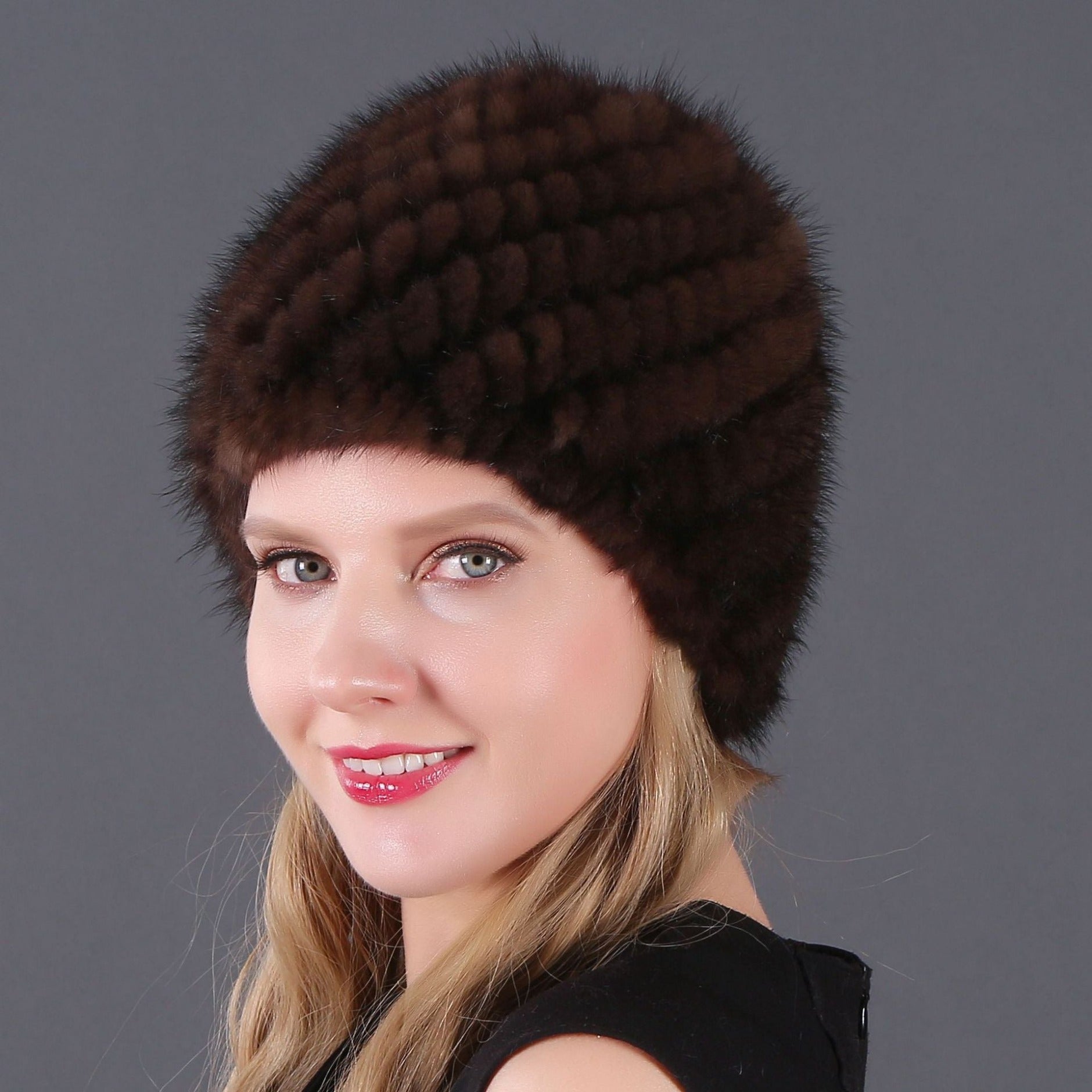 Ladies Mink Knitted Hat Women's Double Layer Warm Pineapple Hat Baotou Hat Fur Hat