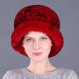 Rex rabbit fur hat women's autumn and winter trendy wool knitted curling hat dome small hat ear protection warm hat
