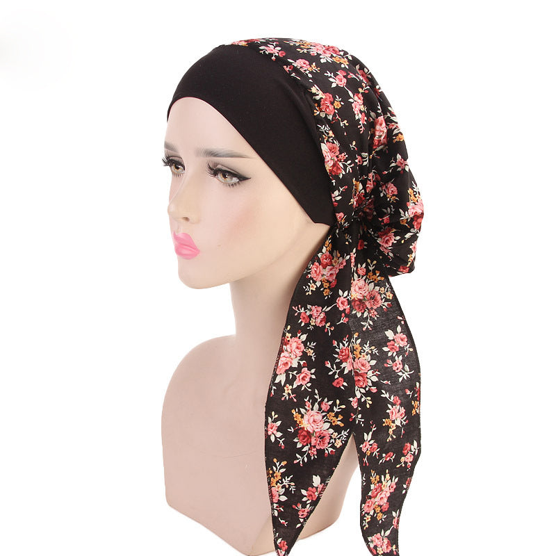 Ladies Elastic Hairband Bandana Hat Country Style Breathable Cotton Chemotherapy Hat Pirate Hat
