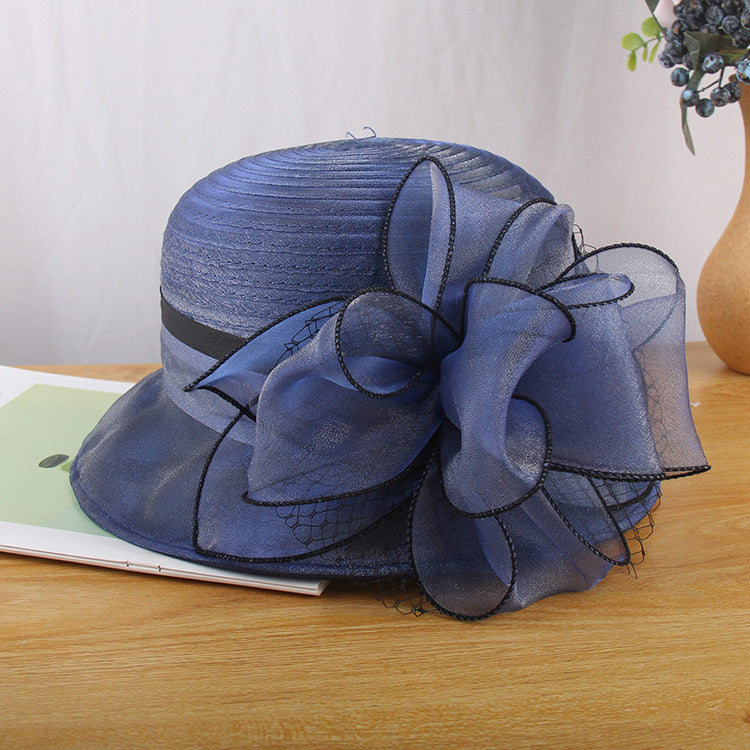 Mesh flower hat ladies fashion wild organza small pot hat summer sunscreen hat