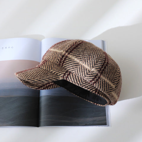 Autumn and Winter Women's Plaid Vintage Style Duck Tongue Hat Octagon Painter's Hat