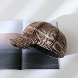 Autumn and Winter Women's Plaid Vintage Style Duck Tongue Hat Octagon Painter's Hat
