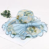 Women's spring and summer big brim hat sunscreen fashion mesh bow sun hat outdoor foldable cool hat