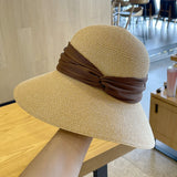 Big brim straw hat women's summer sun protection wide brim sun hat UV protection strap sun hat beach hat