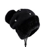 Mink fur hat women's autumn and winter fox fur ball knitted wool hat warm thickened earmuffs fur hat