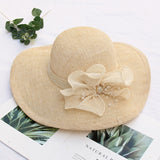 Women's summer big brim sunscreen sun hat flower rhinestone sun hat seaside cotton and linen beach hat