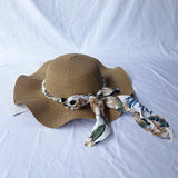 Summer big brim wave ladies straw hat pearl streamer hat beach travel hat casual fashion hat