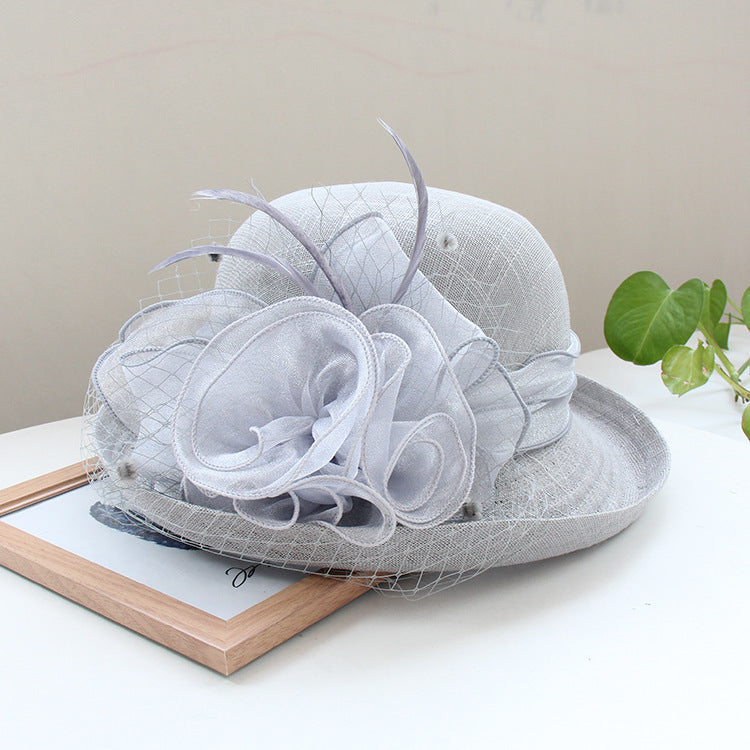 European and American temperament flax flower elegant banquet hat solid color curled sun hat women outdoor sun hat