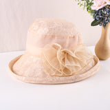 Ladies Eugen Mesh Flower Top Hat Summer Mom Shade Foldable Sunscreen Flanging Pot Hat