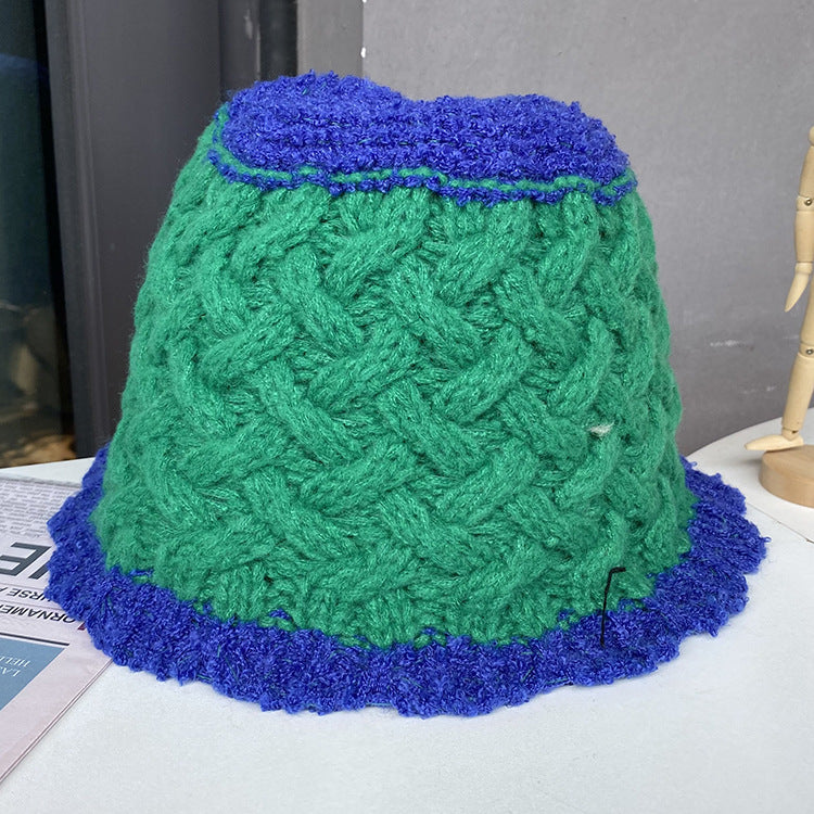 Color-blocking simple bucket hat women's autumn and winter warm and casual all-match wool fisherman basin hat knitted hat