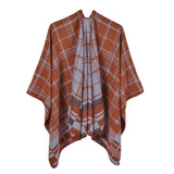 Classic plaid split shawl warm cashmere like going out party cloak in autumn and winter