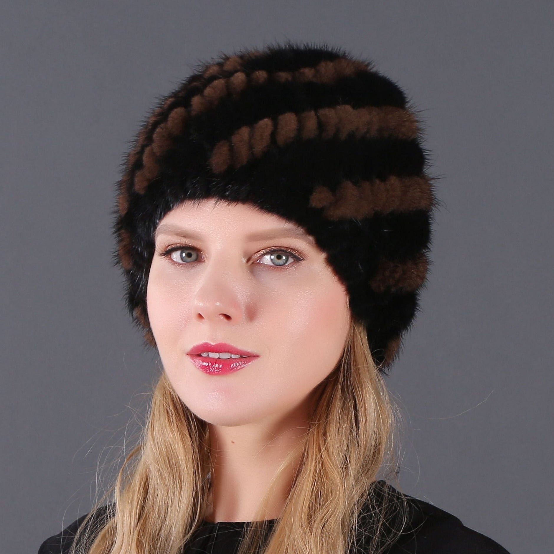 Ladies Mink Knitted Hat Women's Double Layer Warm Pineapple Hat Baotou Hat Fur Hat