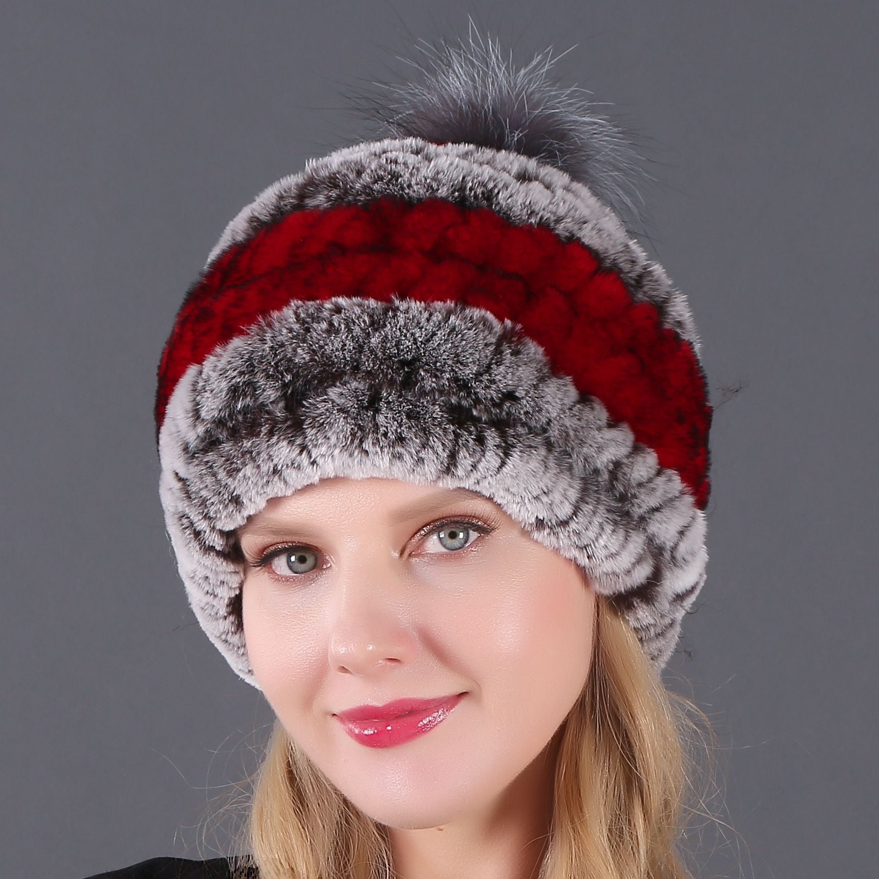 Autumn and winter ladies fur hat Rex rabbit fur warm fox fur ball cap ball cap