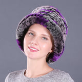 Rex rabbit fur hat women's autumn and winter trendy wool knitted curling hat dome small hat ear protection warm hat