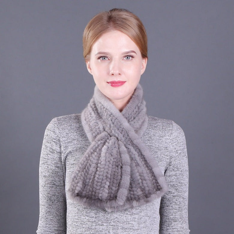 Winter Warm Ladies Double Sided Mink Fur Scarf Straight Weave Fur Scarf
