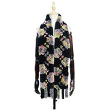 Women's Rex rabbit fur collar double-sided woven long warm scarf