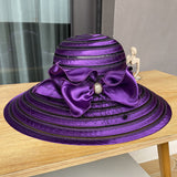 Ladies Top Hat with Diamond Buckle Bow Mesh Sun Hat Summer Sun Hat