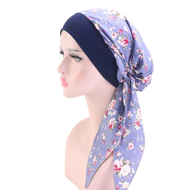 Ladies Elastic Hairband Bandana Hat Country Style Breathable Cotton Chemotherapy Hat Pirate Hat