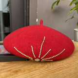 Woolen beret rhinestone three-dimensional painter hat winter ladies fashion all-match