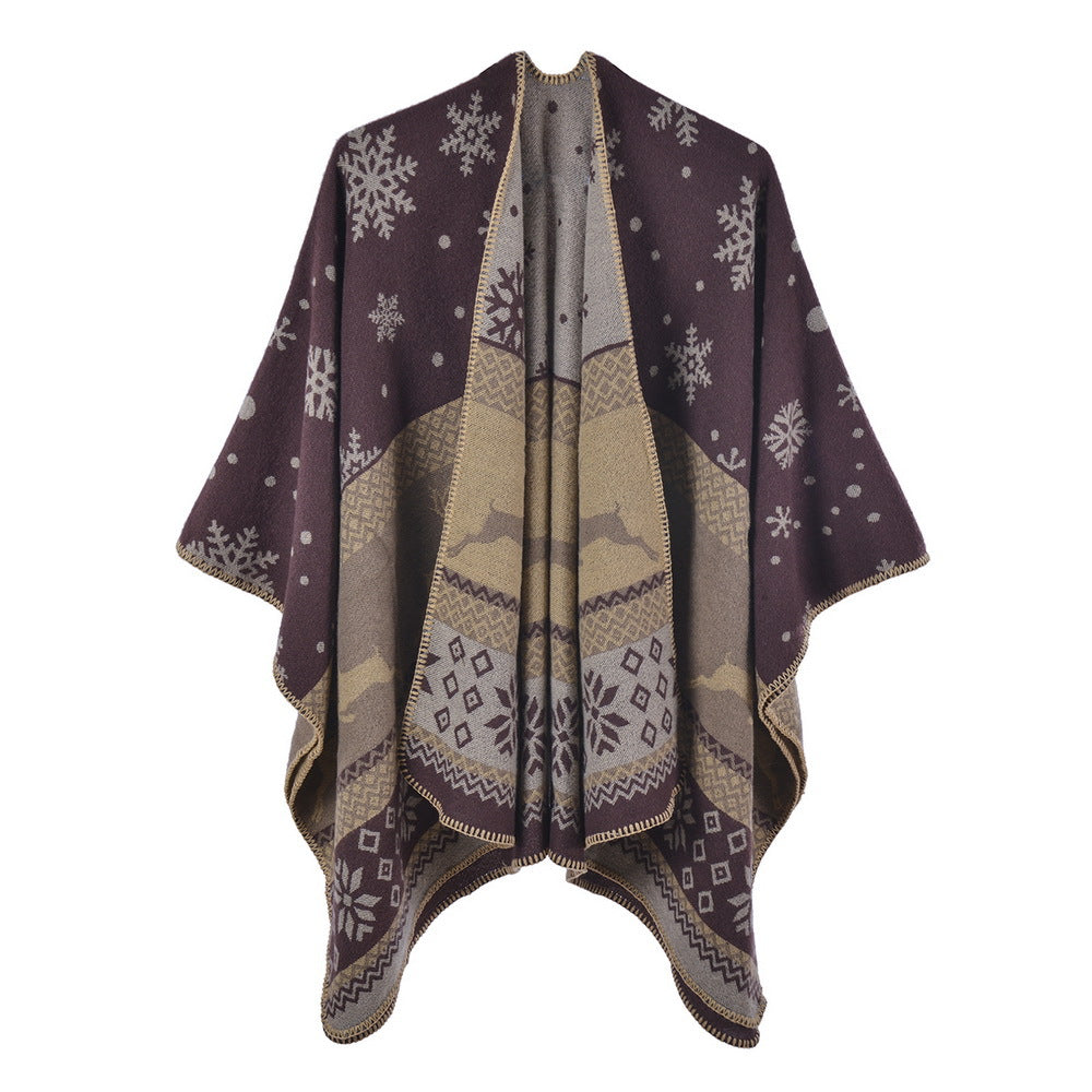 Women's imitation cashmere slit shawl warm scarf Christmas gift double-sided thickened shawl