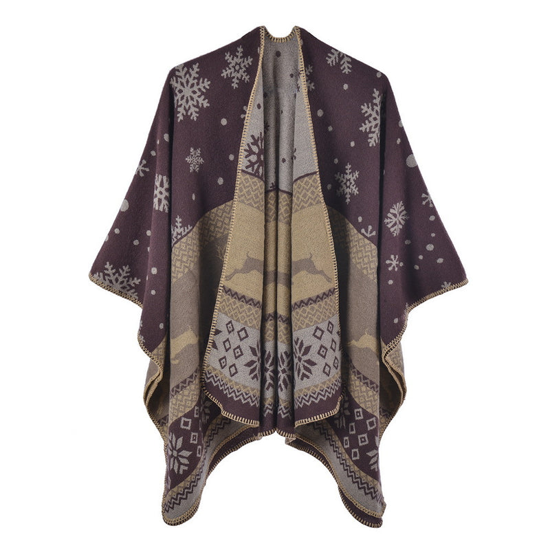 Women's imitation cashmere slit shawl warm scarf Christmas gift double-sided thickened shawl