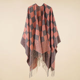 Women's cape, warm in autumn and winter, fashionable plaid tassels, simple