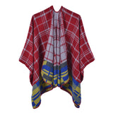 Classic plaid split shawl warm cashmere like going out party cloak in autumn and winter